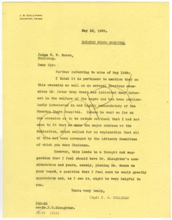Letter from J. S. Cullinan to W. W. Moore, 1929 May 18