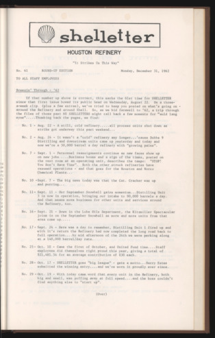 Shelletter, No. 61, December 31, 1962, Round-up Edition