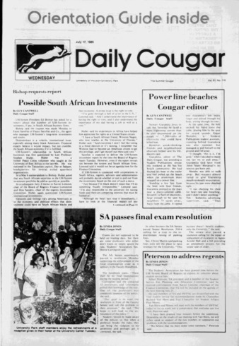 The Daily Cougar. Vol. 51, No. [117], July 17, 1985.