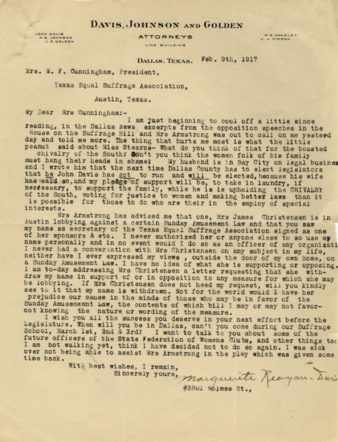 Letter from Marguerite Davis to Minnie Fisher Cunningham