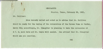 Memorandum from WTS to Mr. Cullinan, 1931 February 26