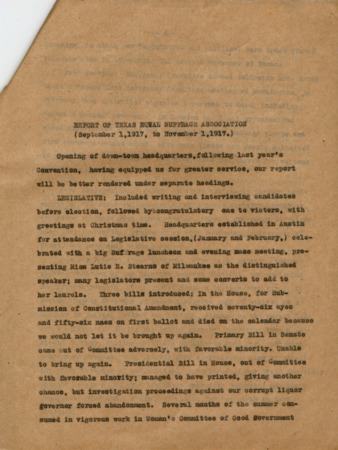 Letter to Mrs. Shuler plus Report of Texas Equal Suffrage Association