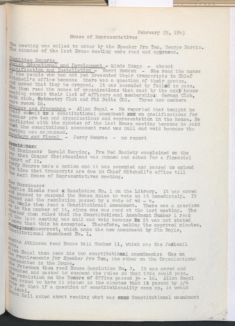 Hardbound Senate Journal, House of Representatives, Minutes, February 25, 1963