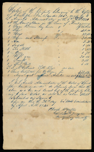 Sale bill for the estate of Christopher Vandevander by Hugh W. Griffin