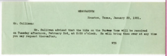 Memorandum from W. T. S. to Mr. Cullinan, 1931 January 30