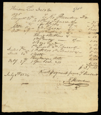 Bill from Robert Stevenson to Hiram Lee