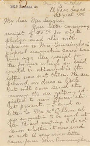 Letter from Belle C. Critchett to Mrs. League