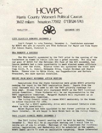 Harris County Women's Political Caucus, December 1975