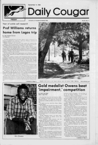 The Daily Cougar. Vol. 51, No. 11, September 14, 1984.