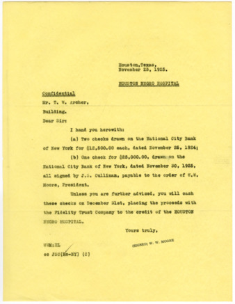 Letter from W. W. Moore to T. W. Archer, 1925 November 23
