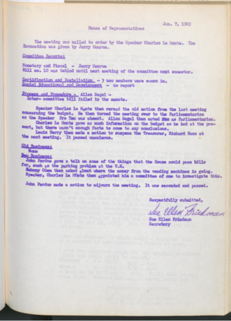 Hardbound Senate Journal, House of Representatives, Minutes, January 7, 1963