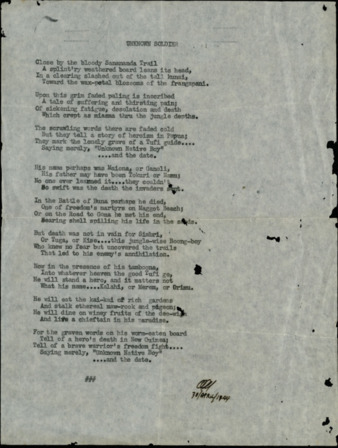 A poem written by Capt. O. C. McDavid, titled "Unknown Soldier"