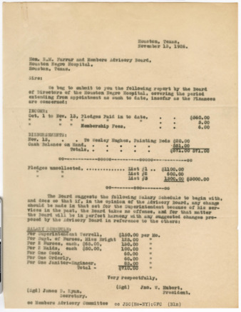 Letter to R. M. Farrar and Members Advisory Board