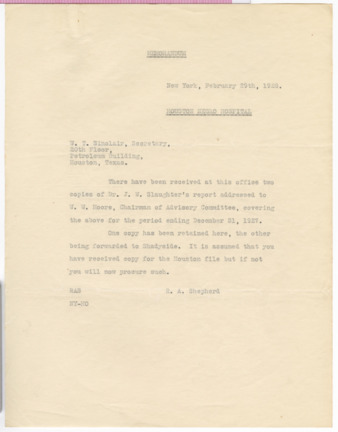 Memorandum from R. A. Shepherd to W. T. Sinclair, 1928 February 29