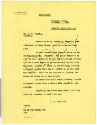 Memorandum from J. S. Cullinan to J. E. Wooding, 1927 December 1
