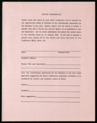 The Fifth International Conference on the Fantastic in the Arts, Future Session Proposal Form