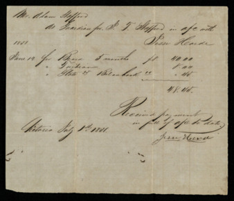 Bill written by Jesse Heard stating tuition, boarding, slate, and books for J. T. Stafford