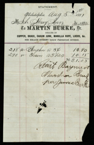 Shipping receipts for the Schooner Mary Ann to Martin Burke