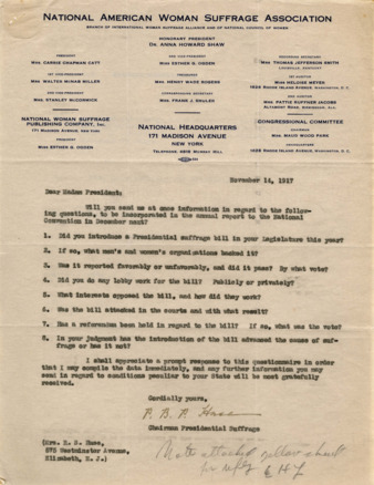 Letters between Madam President and Mrs. P.B.P. Huse