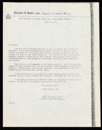 Letter of Reference, James I. Simpson, Jr. regarding Mary F. Lopez