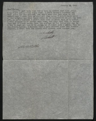 Letter from Lt. Robert B. Fulton to Mr. and Mrs. Fulton, William L., 1942 January 2