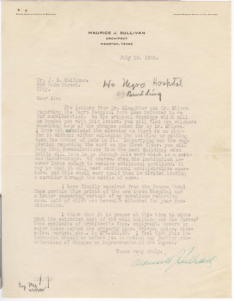 Letter from Maurice J. Sullivan to J. S. Cullinan, 1925 July 13
