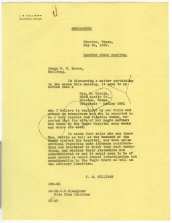 Letter from J. S. Cullinan to W. W. Moore, 1929 May 24