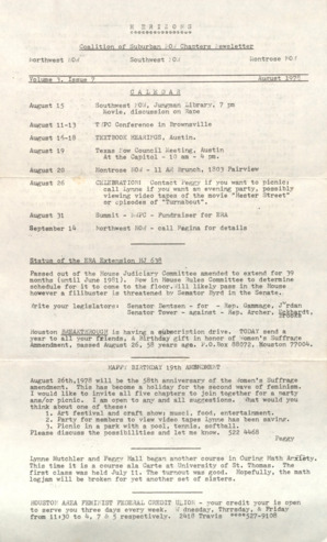 Herizons Coalition of Suburban National Organization for Women Chapters Newsletter, Vol. 3, No. 7, August 1978