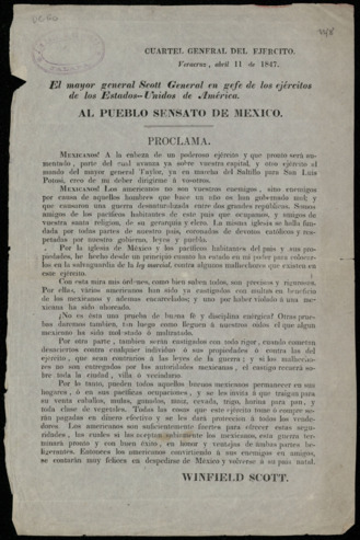 Proclamation issued by Major General Winfield Scott, April 11, 1847