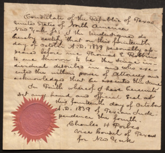 Letter to the consulate of Texas from Charles H. Forbes