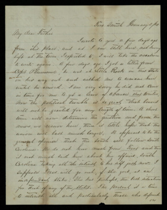 Letter from William E. Burnet to his father regarding updates from Fort Smith