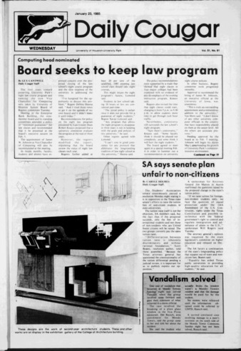 The Daily Cougar. Vol. 51, No. 61, January 23, 1985.