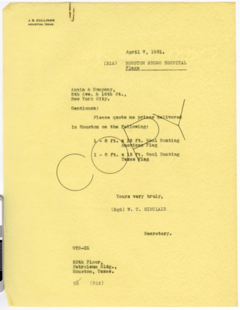 Letter from W. T. Sinclair to Annin & Company, 1931 April 7