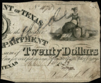 Government of Texas, Right half of monetary bill for $20