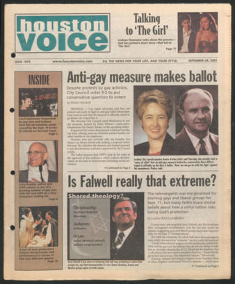 Houston Voice, No. 1092, September 28, 2001