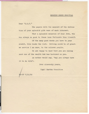 Letter from Martha Considine to J. S. C., 1926 July 13