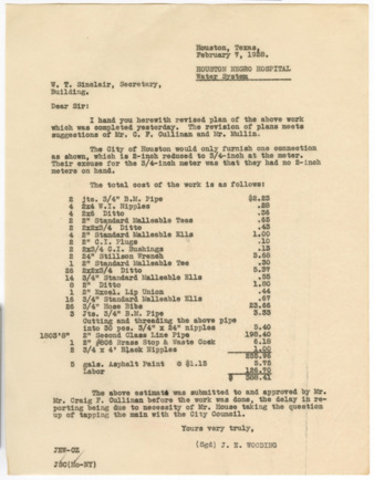 Letter from J. E. Wooding to W. T. Sinclair, 1928 February 7