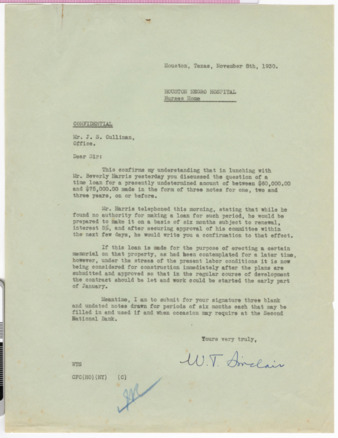Letter from W. T. Sinclair to J. S. Cullinan, 1930 November 8