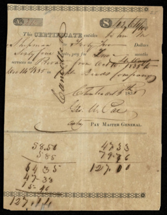 Pay certificate for John M. Shipman