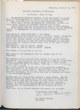 Hardbound Senate Journal, House of Representatives, Minutes, November 14, 1962