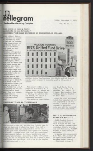 Shellegram, Vol. 39, No. 37, September 27, 1974