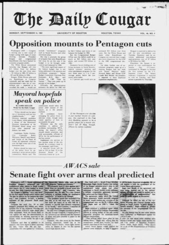The Daily Cougar. Vol. 48, No. 9, September 14, 1981.