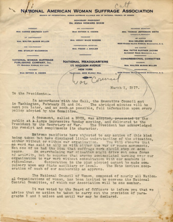 Letter to state suffrage association presidents