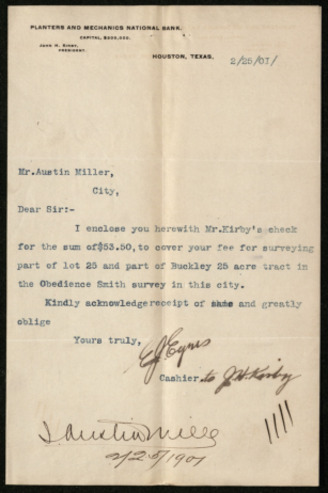 Letter from E. J. [Eyres] to I. Austin Miller, 1901 February 25