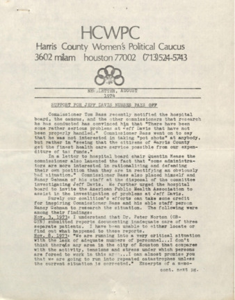 Harris County Women's Political Caucus, August 1974