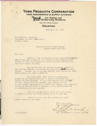 Letter from S. R. Leach to Maurice J. Sullivan, 1926 September 7