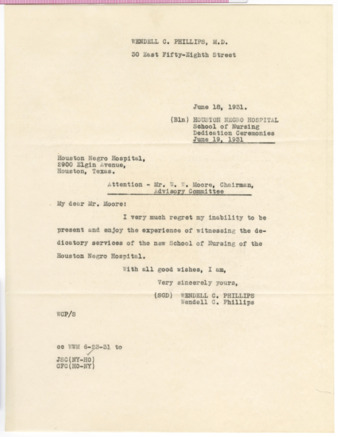 Letter from Wendell C. Phillips to W. W. Moore, 1931 June 18