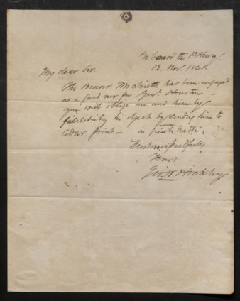 Letter from George W. Hockley to James Morgan