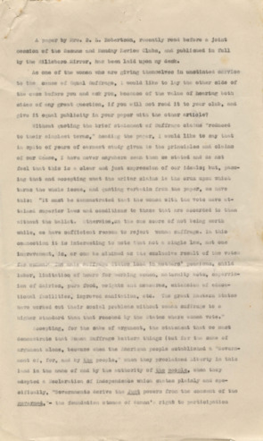 Minnie Fisher Cunningham's response to Mrs. S. L. Robertson's paper on anti-suffrage