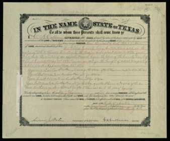 Land grant to M. J. Thurman of 160 acres, decreed by Governor Charles A. Culberson